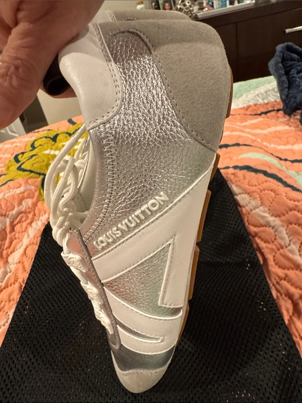 Louis Vuitton Silver and White Women’s Lace-Up Leather Sneakers